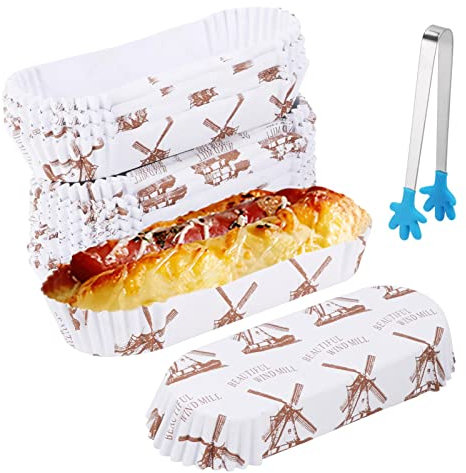 Jiakalamo 200pcs Baking Cups with 1pc Food Clip,Greaseproof Oval Cake Paper Tray Boat Shape Paper Cups,Disposable Paper Loaf Bread Pan Liners for Cakes,Snacks,Cupcakes,Muffins(size:5.7x2x1.1inch)