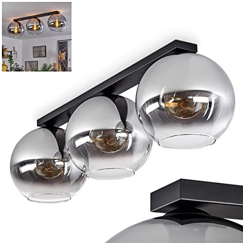HOFSTEIN Deckenleuchte Koyoto, moderne Deckenlampe aus Metall/Glas in Schwarz/Rauchfarben/Klar, 3-flammige Leuchte im Retro/Vintage-Design mit Schirmen aus Glas (Ø 30 cm), 3 x E27, ohne Leuchtmittel