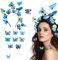 Haarreif Schmetterling Stirnband Blau Fascinator Haarschmuck Kopfschmuck mit 6 stücke Schmetterlinges Haarspangen Choker für Damen Mädchen Party Abschlussball Fasching Cosplay