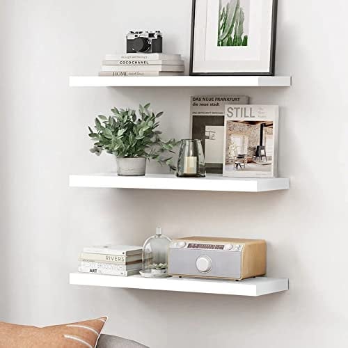 Wandmontierte Schwebende Regale Weiß,Hölzernes Wand Deko Regal,Moderne Lagerregale für Wand,Home Display Regale mit unsichtbaren Halterungen für Schlafzimmer,Badezimmer,Wohnzimmer,Küche,3 Stück