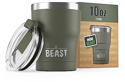 Beast Tumbler - 300 ml (10 oz), Army Green | Reusable Stainless Steel, Vacuum Insulated Cup | Double Wall Travel Flask Perfect for Hot or Iced Coffee | BPA Free