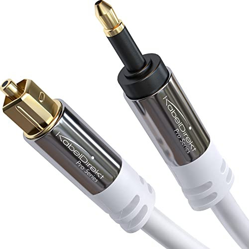 KabelDirekt – Cable optique Mini-TOSLINK – 5m – avec protection du signal (Blanc câble Mini-TOSLINK à TOSLINK, câble numérique S/PDIF/pour barres de son, systèmes stéréo/Hi-Fi, Qualité Supérieure)