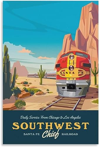 Leinwand Poster Southwest Santa Fe Chief Railroad Tree Vintage-Reiseposter, Poster auf der Wand, Dekor, Leinwand, Heimdekoration Ungerahmt 50x75cm