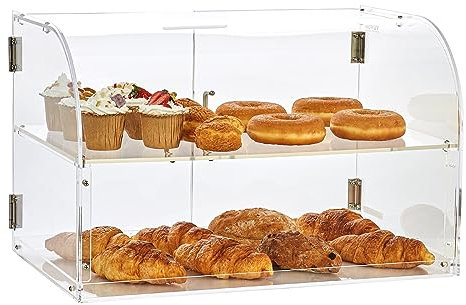 VEVOR 2-stöckige Gebäck-Vitrine, Kommerzielle Bäckerei-Vitrine 558 x 356 x 356 mm, Acryl-Vitrine mit mit stabilen Doppelscharnieren, Bäckerei Konditorei Vitrine für Donut-Bagels, Kuchen, Kekse usw.