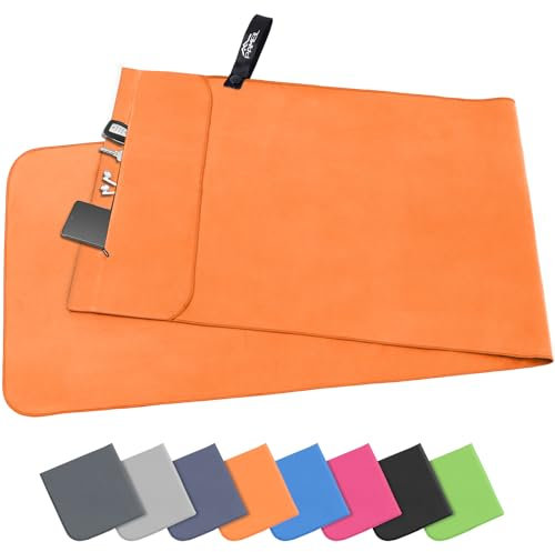 Pameil Microfaser Handtücher |120x50cm| Fitness Handtuch mit Reißverschluss, Kompakte & Schnelltrocknend Sporthandtuch, Strandhandtuch, Mikrofaser Badetuch (Orange)