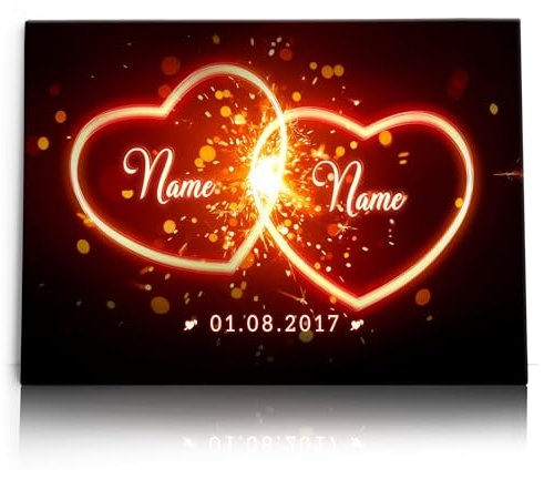 Liebesleinwand Leinwandbild personalisiert | Leinwand gestalten mit Namen und Datum Geschenk für Partner | Glühende Herzen