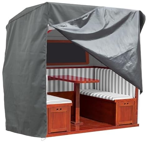 MR. DEKO® Schutzhülle Gosch Lounge Abdeckaube Aero Protect dunkelgrau | Größe 200 x 158 x 207 cm (BxTxH) | Strandkorbabdeckung für Gosch Strandkörbe atmungsaktiv & winterfest | Segeltuch Abdeckplane