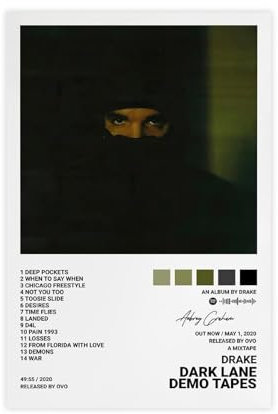 Yeepi Drake Poster Dark Lane, Demo-Tapes, Poster, Albumcover, Leinwandposter, Schlafzimmer-Dekor, Sportlandschaft, Büro, Raumdekoration, Geschenk, ungerahmt, 30 x 45 cm