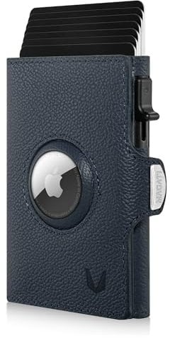MAGATI Slim Wallet Zani mit AirTag Hülle aus Leder, inkl. Fundservice, Kartenetui mit Münzfach & RFID Blocker, Geldbörse für AirTag, Portmonee mit Kartenhalter & Geldscheinfach, Blau