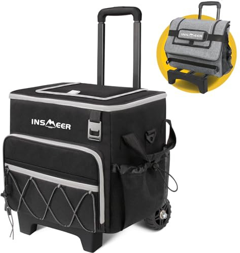 INSMEER Bolsa Térmica, Hielera con Ruedas 60 Latas/40 litros con Ruedas, Bolsas de refrigeración Suaves Plegables/aisladas/a Prueba de Fugas, para Playa, Camping, Picnic, Compras de comestibles