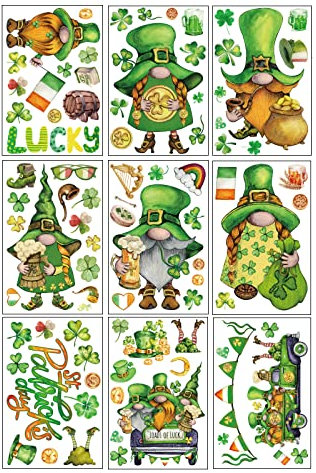 85 Stück Patricks Day Fensteraufkleber Zwerg Kobold Fensteraufkleber 9 Blatt Wandaufkleber statisch für irische Party Ornament Fensteraufkleber für Auto lustig