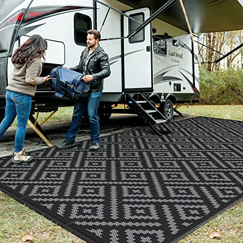 GENIMO Outdoor-Teppich, wasserfest, Kunststoff, 25,4 x 50,8 cm, für Camping, Schwarz / Grau
