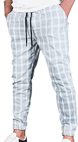 Chino Hose Herren Regular Fit Sporthose Herren Lang Luftige Sommerhose Herren Lang Freizeithosen für Herren Kariert Modisch Freizeithose mit Tunnelzug Taschen Lockere Outdoorhose