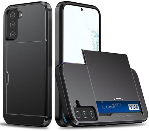 Beajew Handyhülle für Samsung Galaxy S21 Plus Case Silikon, mit Kartenfach Silikon TPU Handyhülle Dünn Weiche Stoßfest Flexibel Handy Tasche Bumper Brieftasche Case, Schwarz