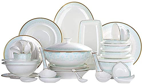 BGFYUSF Set di stoviglie - Servizio di Piatti di Lusso， Servizio di stoviglie in Porcellana Cinese Premium da 50 Pezzi per 10 Piatti Piani Eleganti， Piatti Fondi，，