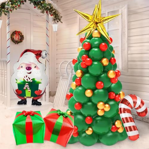 106 Piezas Globos de Navidad, Globos Navidad Decoracion Navidad Globos Verdes y Rojos Oro, Globos Arbol de Navidad Globos de Látex Globos de Aluminio, Globo Navidad para Decoraciones de Fiesta (B)
