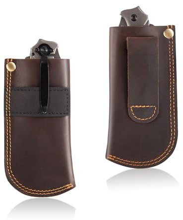 Leather Knife Sheath for Belt,Pocket Knife Holder for Belt,Heavy Duty Folding Knife Sheath,Knife Belt Holder,Knife Holster EDC Folding Knife Sheath.Pocket Knife Sheath Gift for Men.Darkbrown