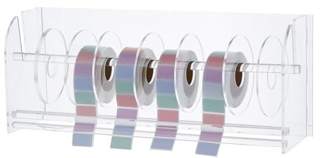 SUPERFINDINGS Acylic Label Dispenser Adjustable Sticker Roll Holder with 8 Disks Clear Label Roll Holder Tape Dispenser Acrylic Sticker Dispenser Roll Holder for Sticker Label