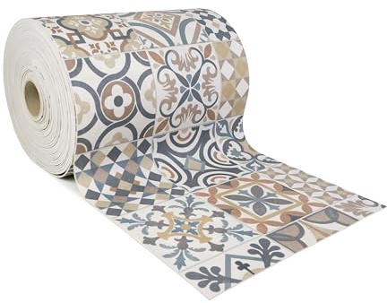 Giuri Tessuti - PASSATOIA per Cucina in Vinile - Tappeto Runner Antiscivolo e Lavabile in PVC - Largo 50 cm (180 CM, SPRING TILES)