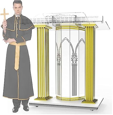 Rednerpult-Podiumständer aus Acryl, für Kircheneröffnung, Party, Hörsaal, transparentes Stehpodium mit Rollen, MDF-Material, ideal für Präsentationen und Reden