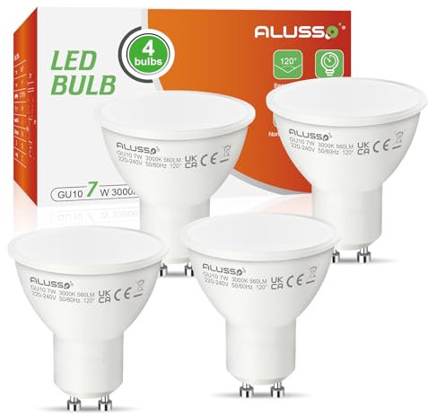 ALUSSO 7W GU10 LED Warmweiss 3000K Leuchtmittel 560 Lumen Birnen Ersetzen 70W Halogenlampen Abstrahlwinkel 120 ° Reflektor Lampen, 4er Set