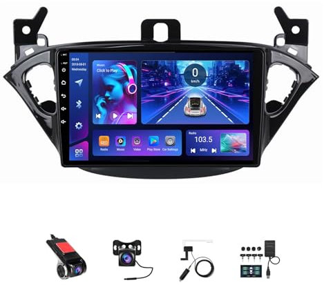 BOJONTN 9 Pulgadas Android 14 Doble DIN Radio de Coche para Opel Corsa 2014-2019 con CarPlay inalámbrico GPS Navi Cámara de Respaldo Controles del Volante Bluetooth(T6[8+256G])