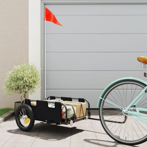 Xichuzi Fahrradanhänger Schwarz Oxford-Gewebe und Eisen, Fahrrad Anhänger, Lastenanhänger, Handwagen, Fahrrad-lastenanhänger, Lastenfahrrad 94164