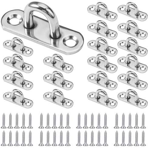 Lot de 20 Plaque à Oeil en Acier Inoxydable, M5 Plaques à œIllets avec 40 Vis, Fixation Plafond Acier Inoxydable 304, Crochet Métal Forme U pour Suspendre des Objets, Crochet de Fixation, Argent