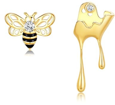 18 Karat vergoldete Bienenohrringe S925 Sterlingsilber süße Bienen und tropfende Honig Ohrstecker für Frauen einzigartige Bienen Tierschmuckgeschenke