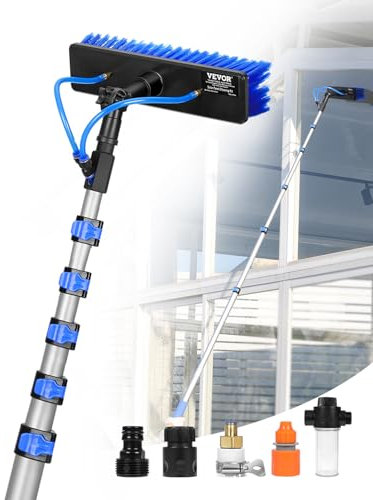 VEVOR Kit de Barra de Alimentación de Agua, Barra de Limpieza Paneles Solares 11 m con Mango Extensible, Cabezal Cepillo Giratorio 180° y Manguera 20 m, para la Cubierta del Panel Solar Caravana