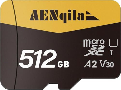 AENqila Carte Micro SD 512 Go, Carte Mémoire Haute, Carte Mémoire Micro SD+ Adaptateur, Compatible Full-HD pour Camera, Drone