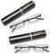 Fadbuds 2 Pairs Slim Pocket Reading Glasses, Blue Light Blocking Metal Frame Spring Hinge Mini Compact Skinny Rectangle Lightweight Unisex Magnifying Eyewear with Portable Pen Clip Case (Black, 4, x)