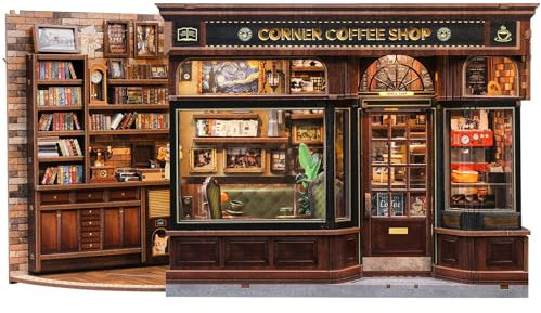 CUTEBEE Book Nook Kit - DIY Retro Miniature Madera House Modelbouw, Puzzle 3D café Casa de Muñecas, Familiares y Amigos (Corner Coffee Shop)