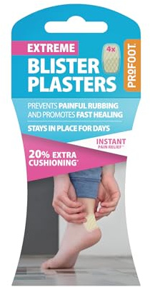 Profoot Extreme Blister Plasters - 4 Hydrocolloid Plasters for Heels - Instant Pain Relief - 20% Extra Cushioning for Rapid Healing and Protection - Foot Treatment - Waterproof | Waterproof Hydrocolloid plasters cushion and protect painful blisters while helping reduce friction and rubbing.