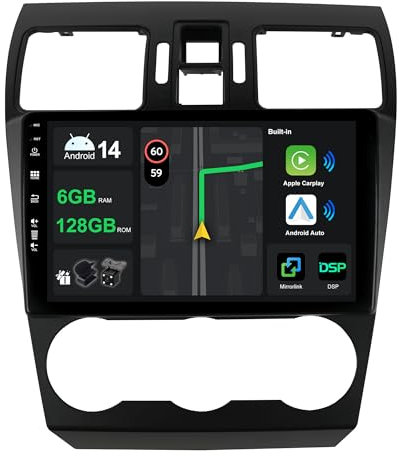 [6G+128G] IPS 9 Android 14 Autoradio Für Subaru Forester/XV/WRX 2012-2014 mit navi Octa Core-[Eingebauter CarPlay/Android Auto/DSP/Mirror Link/GPS Navi/360 Camera/Bluetooth 5.0/WiFi/USB