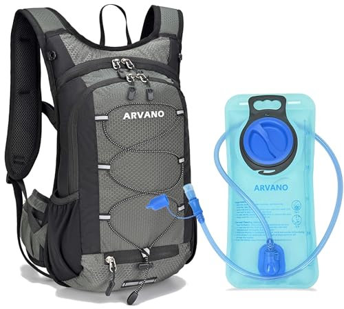 Arvano Trinkrucksack Fahrradrucksack mit Trinkblase 2l für Damen & Herren, Leicht Laufrucksack Wasserrucksack 15L MTB Fahrrad Rucksack Klein Wanderrucksack Skirucksack (Graugrün, Einheitsgröße)
