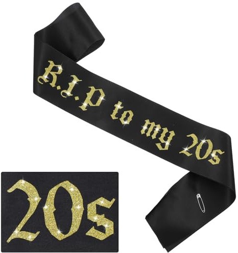 Ymapinc RIP To My 20s Schärpe Gold 30 Geburtstag Deko frau R.I.P 20s Deko Satinband mit Gold Schriftart Schwarz Schärpe für Geburtstagsfeier Abschlussball Dekoration