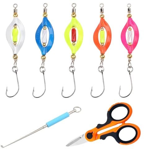 5 Stück Forellen Angeln Spoons Forellen Twister Spinner 3g UV-Akti und Selbstleuchtend Forellenhaken in Box Forellenköder Spoon Set mit Fishing Hakenlöser und Schere Angelzubehör
