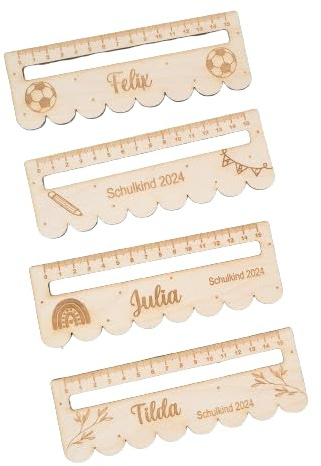 Personalisiertes Lineal 15 cm mit Lesehilfe als Geschenk zur Einschulung -Schulkind 2025 - Geschenkidee Schultüte für Mädchen und Jungen aus Holz - versch Motive Schuleinführung