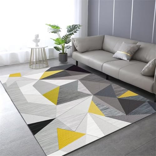 RUGMRZ Tapis De Salon Pas Cher Deco Interieur Gaming Bureau 200x300CM Enfant Fille Jaune. géométrique Gris Lavable. décoration Chambre Adulte accesoire Chambres