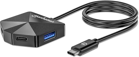 Manhattan 4-Port USB-C & USB-A Hub: Compact, Fast-Charging, Angled Design for Easy Access & Universal Compatibility - 181150