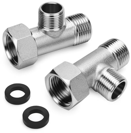 EEEKit 2 Stück 3-Wege Eckventil Adapter, 9/16 Zoll auf 1/2 Zoll T-Stück Verteiler Messing Ventil Umschaltventil für Wasseranschluss, WC-Tank, Waschmaschine, Brause, Bad & Küche