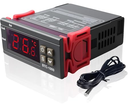 Controlador de Temperatura Digital AC 110V-220V 10A | Pantalla LED, Multiusos STC-1000, con Sonda de Sensor NTC para Fermentación Hatch Freezer Calefacción y Enfriamiento