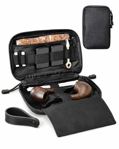 BS-VOG Pfeifentasche für 2 Pfeifen, Tabakbeutel aus Oxford-Gewebe | Tabaktasche mit Fächern für Zubehör, Leichtes Design, Reise Pfeifentasche für Drehtabak, Feuerzeug und Reiniger
