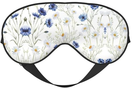 Weiche, atmungsaktive Schlafmaske mit Wildblumen und Kornblumen, Gänseblümchen, lichtblockierend, verstellbarer Riemen, Schlafmaske für Reisen, Nachtarbeit, Büro