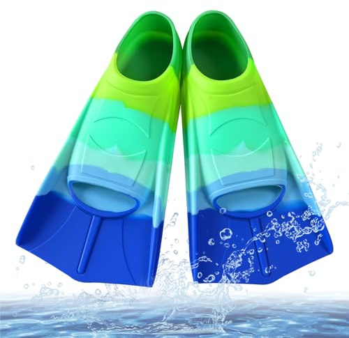 Schwimmflossen Kinder, 100% Silikon Kurzflossen, Training Flossen Schwimmflossen für Kinder Erwachsene Schwimmtraining, Freiwassertraining, Schnorcheln, Tauchen für Anfänger