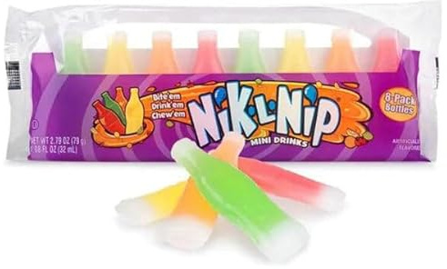 Nik-L-Nip Wax Candy Bottles Mini Drinks Original – 8er-Pack (79g 32ml) – Flüssige Süßigkeit in kaubaren Wachsflaschen