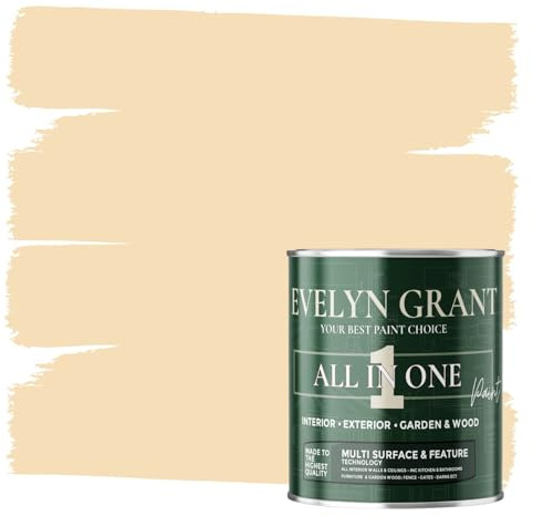 Evelyn Grant All-IN-ONE Paint & Primer - Multi-Surface Paint For Interior Walls, Outdoor Garden & Exterior Walls, Wood Furniture | High Durability Multi-Feature - Beige Linen - 1L - Matt