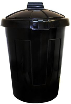 LITETRON 80L Large Dustbin, Heavy Duty Plastic, Black, Round, Lockable Lid, Glossy Finish, Outdoor Garden Bin for Waste Disposal (1) (1 Pack)