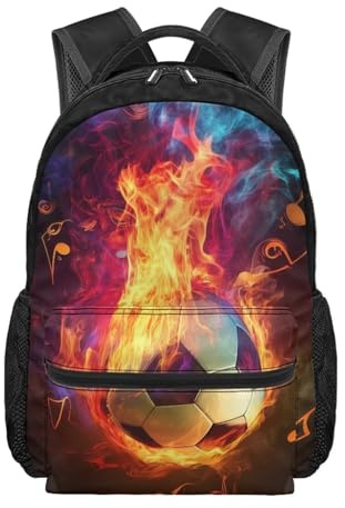 Dngkaoje Kinder-Rucksack für Kinder, Jungen, Mädchen, Schultasche, groß, lässig, Tagesrucksack mit Seitentaschen, Fire Soccer